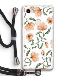 CaseCompany Peachy flowers: Pixel 3 Transparant Hoesje met koord