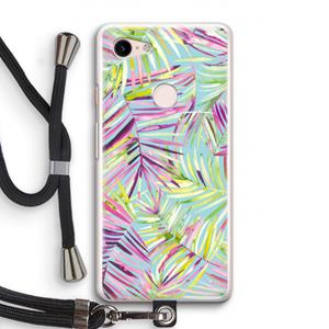 CaseCompany Tropical Palms Blue: Pixel 3 Transparant Hoesje met koord