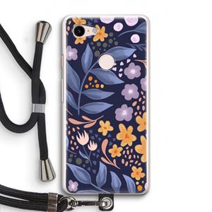 CaseCompany Flowers with blue leaves: Pixel 3 Transparant Hoesje met koord