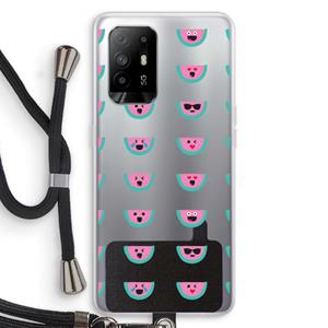 CaseCompany Smiley watermeloenprint: Oppo A94 5G Transparant Hoesje met koord