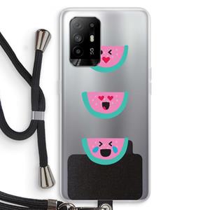 CaseCompany Smiley watermeloen: Oppo A94 5G Transparant Hoesje met koord