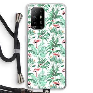CaseCompany Flamingo bladeren: Oppo A94 5G Transparant Hoesje met koord