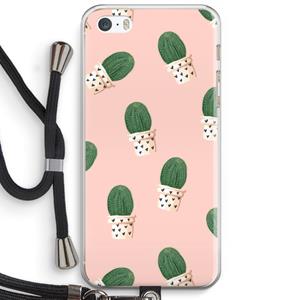 CaseCompany Cactusprint roze: iPhone 5 / 5S / SE Transparant Hoesje met koord
