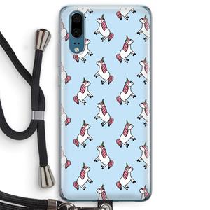 CaseCompany Eenhoorns overal: Huawei P20 Transparant Hoesje met koord