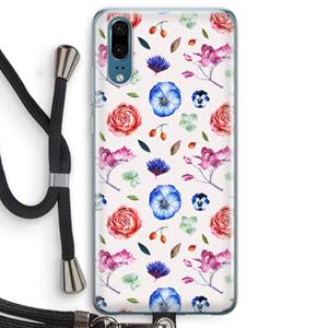 CaseCompany Bloemetjes: Huawei P20 Transparant Hoesje met koord
