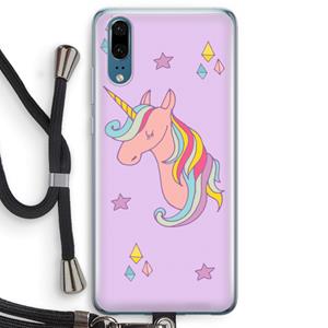 CaseCompany Roze eenhoorn: Huawei P20 Transparant Hoesje met koord