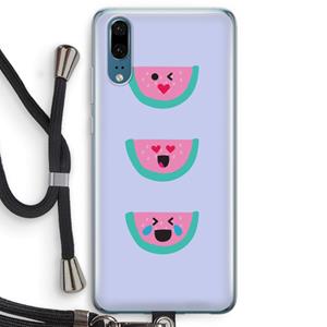CaseCompany Smiley watermeloen: Huawei P20 Transparant Hoesje met koord