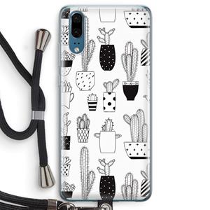 CaseCompany Cactusmotief: Huawei P20 Transparant Hoesje met koord