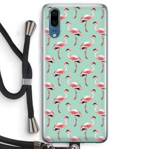 CaseCompany Flamingoprint groen: Huawei P20 Transparant Hoesje met koord