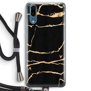 CaseCompany Gouden marmer: Huawei P20 Transparant Hoesje met koord