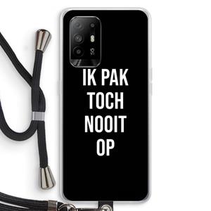 CaseCompany Ik pak nooit op - Zwart: Oppo A94 5G Transparant Hoesje met koord