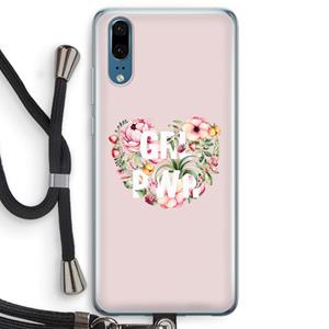 CaseCompany GRL PWR Flower: Huawei P20 Transparant Hoesje met koord