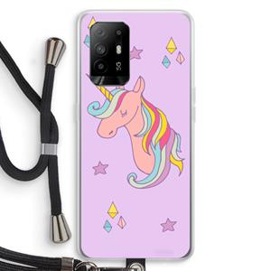CaseCompany Roze eenhoorn: Oppo A95 5G Transparant Hoesje met koord