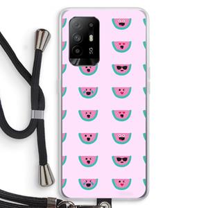 CaseCompany Smiley watermeloenprint: Oppo A95 5G Transparant Hoesje met koord