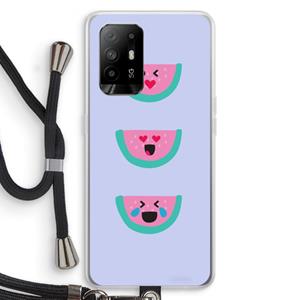 CaseCompany Smiley watermeloen: Oppo A95 5G Transparant Hoesje met koord