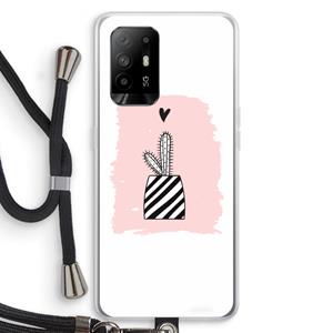 CaseCompany Zwart-wit cactus: Oppo A95 5G Transparant Hoesje met koord