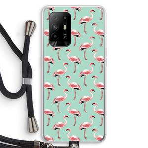 CaseCompany Flamingoprint groen: Oppo A95 5G Transparant Hoesje met koord