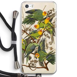 CaseCompany Carolinaparkiet: iPhone 5 / 5S / SE Transparant Hoesje met koord