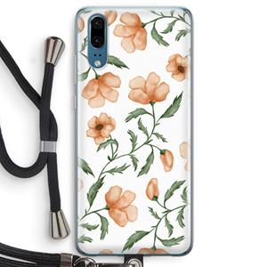 CaseCompany Peachy flowers: Huawei P20 Transparant Hoesje met koord