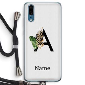 CaseCompany Charcoal Flora: Huawei P20 Transparant Hoesje met koord