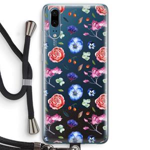 CaseCompany Bloemetjes: Huawei P20 Transparant Hoesje met koord