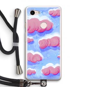 CaseCompany Roze wolken met vogels: Pixel 3 Transparant Hoesje met koord