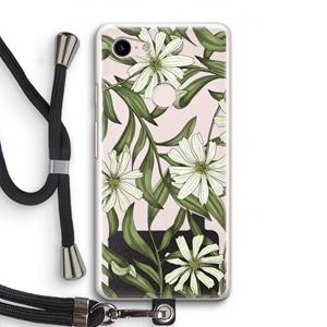 CaseCompany Wit bloemenpatroon: Pixel 3 Transparant Hoesje met koord