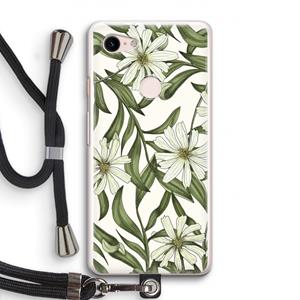 CaseCompany Wit bloemenpatroon: Pixel 3 Transparant Hoesje met koord