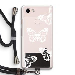 CaseCompany White butterfly: Pixel 3 Transparant Hoesje met koord