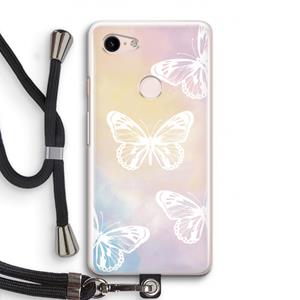 CaseCompany White butterfly: Pixel 3 Transparant Hoesje met koord