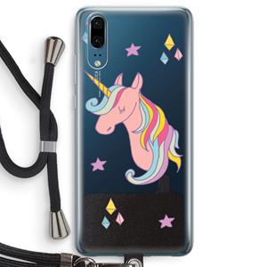 CaseCompany Roze eenhoorn: Huawei P20 Transparant Hoesje met koord
