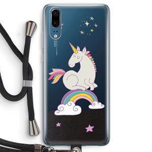 CaseCompany Regenboog eenhoorn: Huawei P20 Transparant Hoesje met koord
