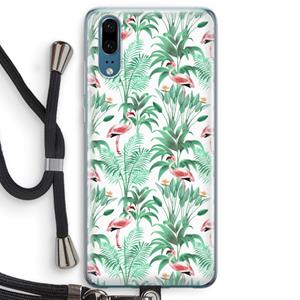 CaseCompany Flamingo bladeren: Huawei P20 Transparant Hoesje met koord