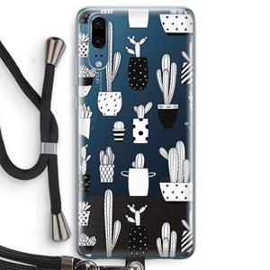 CaseCompany Cactusmotief: Huawei P20 Transparant Hoesje met koord