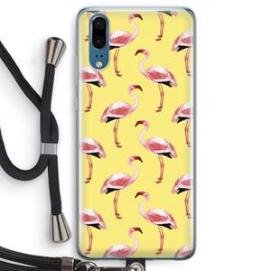 CaseCompany Flamingo's geel: Huawei P20 Transparant Hoesje met koord