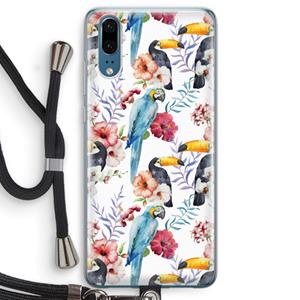 CaseCompany Bloemen tukan: Huawei P20 Transparant Hoesje met koord