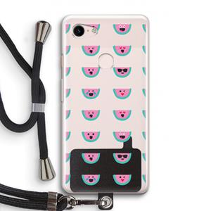 CaseCompany Smiley watermeloenprint: Pixel 3 Transparant Hoesje met koord