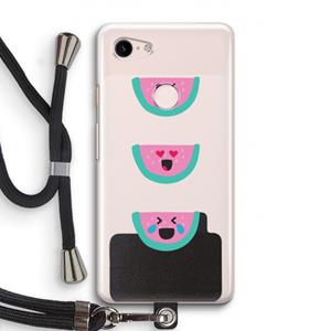 CaseCompany Smiley watermeloen: Pixel 3 Transparant Hoesje met koord