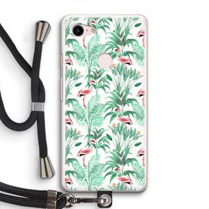 CaseCompany Flamingo bladeren: Pixel 3 Transparant Hoesje met koord