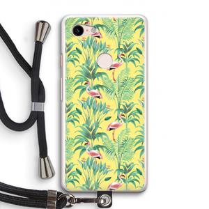 CaseCompany Flamingo party: Pixel 3 Transparant Hoesje met koord