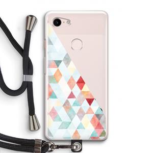 CaseCompany Gekleurde driehoekjes pastel: Pixel 3 Transparant Hoesje met koord