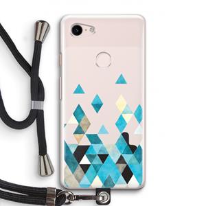 CaseCompany Gekleurde driehoekjes blauw: Pixel 3 Transparant Hoesje met koord