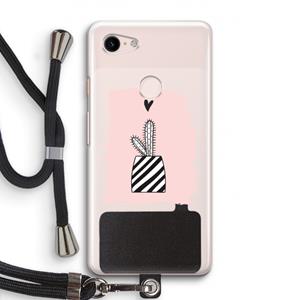 CaseCompany Zwart-wit cactus: Pixel 3 Transparant Hoesje met koord