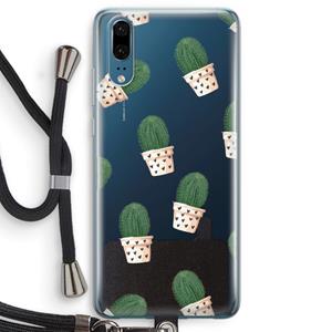 CaseCompany Cactusprint roze: Huawei P20 Transparant Hoesje met koord