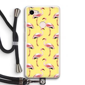 CaseCompany Flamingo's geel: Pixel 3 Transparant Hoesje met koord