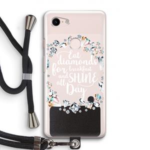 CaseCompany Diamonds: Pixel 3 Transparant Hoesje met koord