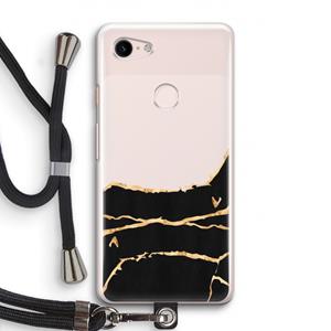CaseCompany Gouden marmer: Pixel 3 Transparant Hoesje met koord