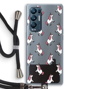 CaseCompany Eenhoorns overal: Oppo Find X3 Neo Transparant Hoesje met koord