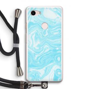 CaseCompany Waterverf blauw: Pixel 3 Transparant Hoesje met koord