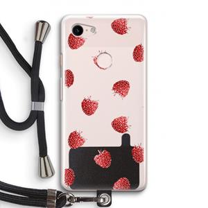 CaseCompany Framboosjes: Pixel 3 Transparant Hoesje met koord